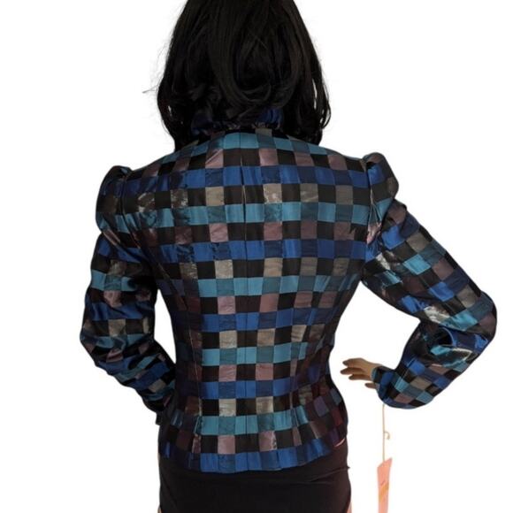 NWT Vintage Partique Inc Dorothy Farinae Blue Check Taffeta Jacket size small - Picture 5 of 14